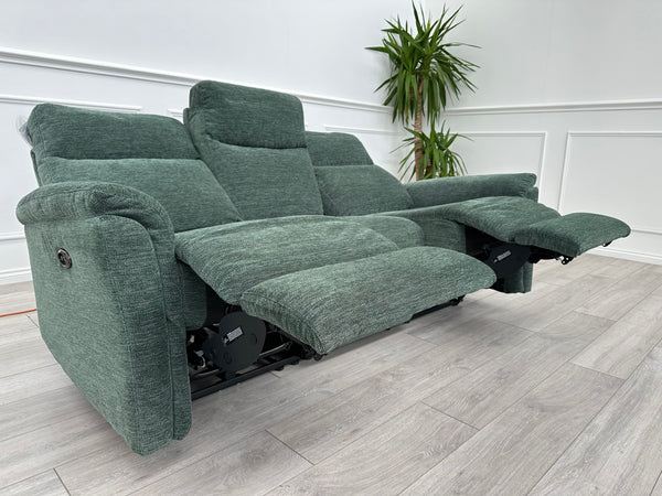 FURNITURE VILLAGE Piccolo Moss Green Fabric Power Recliner 3 Seater Sofa