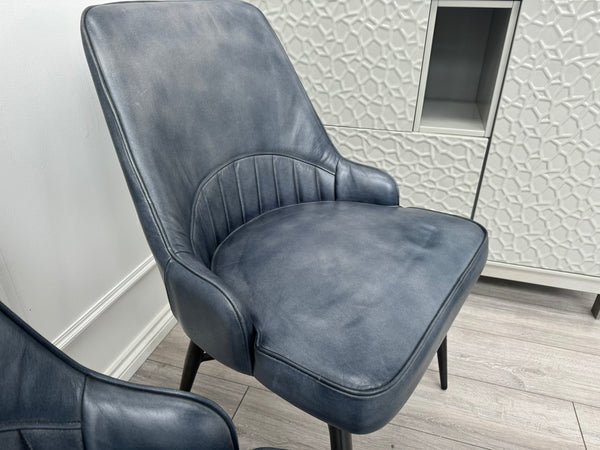 Val Pair of 2 Blue Genuine Leather Dining Chairs