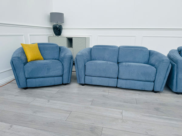 Blue Microfibre 3+2+1 Seater Sofas Suite All Power Recliners