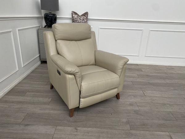Cream/Ivory Leather Power Recliner Armchair