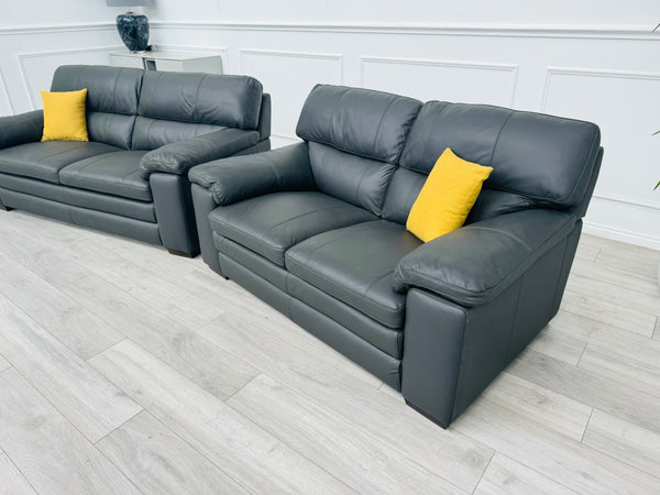 Cozee Dark Grey Leather 2.5+2 Seater Sofa Set