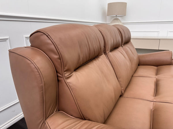 Parker Knoll Boston Light Brown Leather Static 3 Seater Sofa