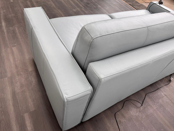 Sonno 3 Seater Sofabed In Baby Blue Leather Electric Power Pull Out