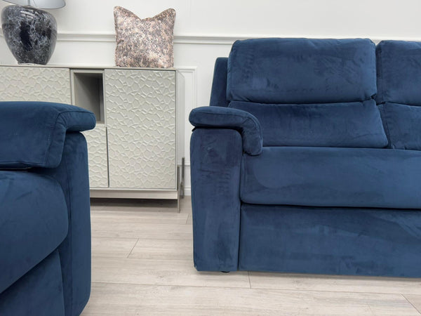 G Plan Harper Plush Indigo Premium Velvet Static 3 Seater + Armchair RRP £3,952