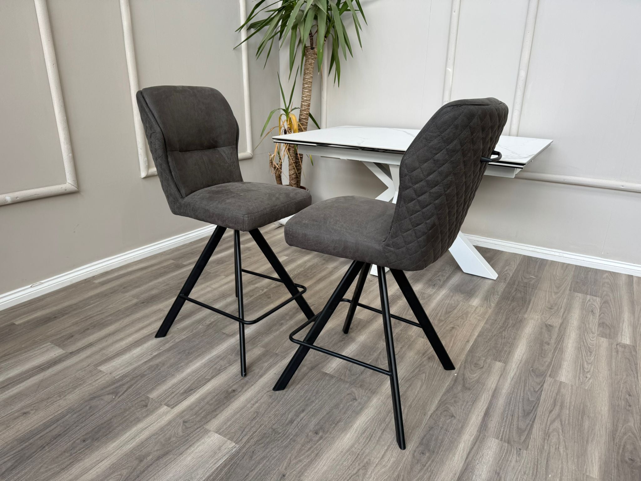Loki Swivel Bar Stool Grey Charcoal Fabric Swivel Stylish Aesthetic Kitchen Chairs