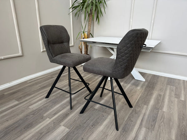 Loki Swivel Bar Stool Grey Charcoal Fabric Swivel Stylish Aesthetic Kitchen Chairs