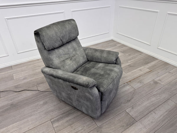 Furniture Village Rowen Grey Fabric Armchair Power Recliner+Swivel+Rocking