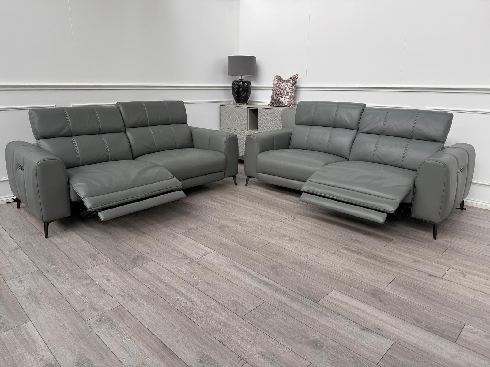 Ezra Grey Power Recliner 3 + 3 Seater Sofa Set Power Headrests