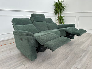 FURNITURE VILLAGE Piccolo Moss Green Fabric Power Recliner 3 Seater Sofa