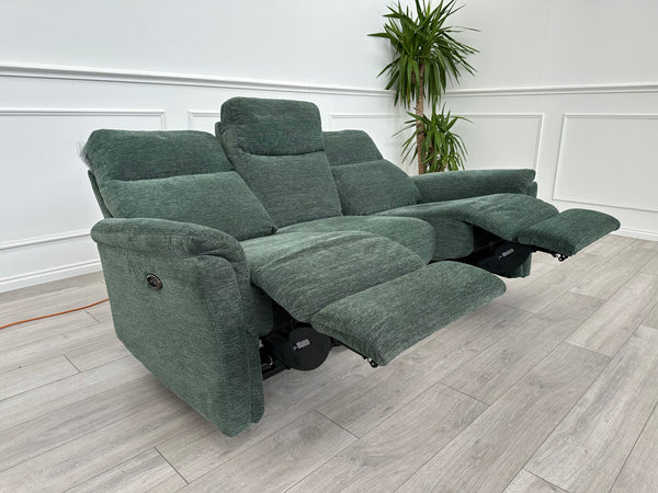 FURNITURE VILLAGE Piccolo Moss Green Fabric Power Recliner 3 Seater Sofa