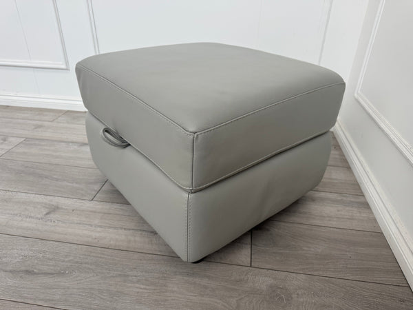 Furniture Village Light Grey Leather Storage Footstool