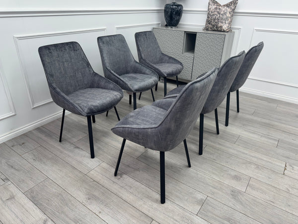 Veja Grey Velvet Set Swivel Dining Chairs