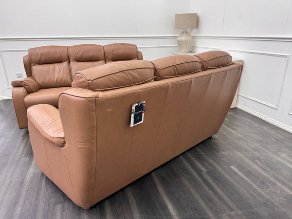 Parker Knoll Boston Light Brown Leather Static 3 & 3 Sofa Set