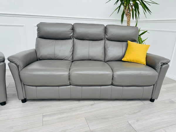 Piccolo Sleet Grey 3+3 Seater Sofa Set Static Genuine Leather