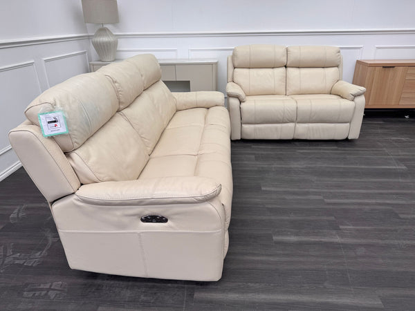 Komodo Relax Station 3 & 2 Seater Cream Leather Power Recliner Headrest Sofa Set