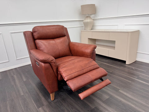 La Z Boy Kenzie Tan Brown Leather Power Recliner Fabric Armchair