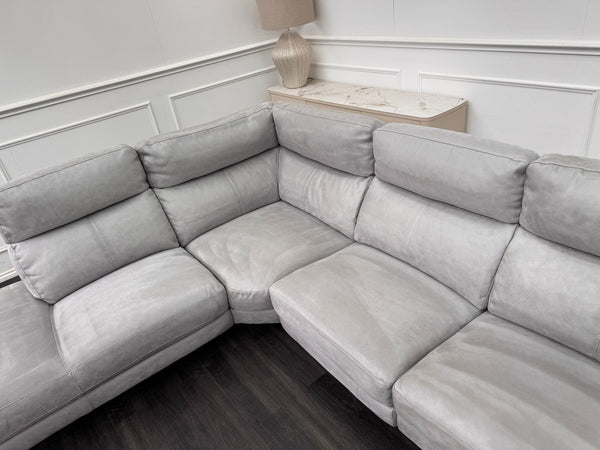 Contempo Grey Silver Saddle Fabric Chaise End Power Recliner Corner Sofa
