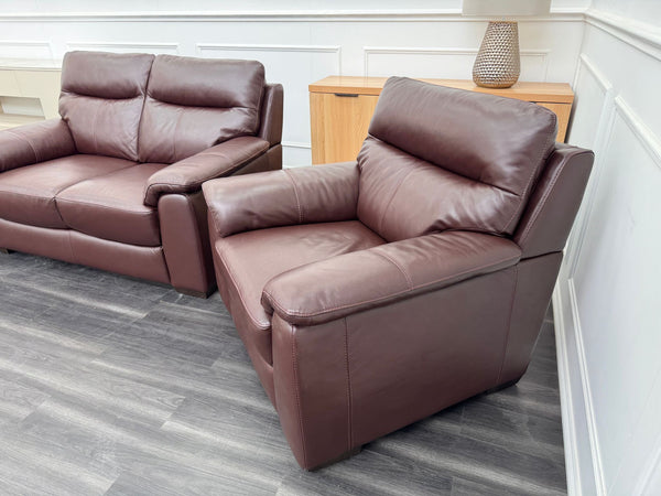 Brown Leather 3 & 2 Seater & Armchair Static Sofa Set