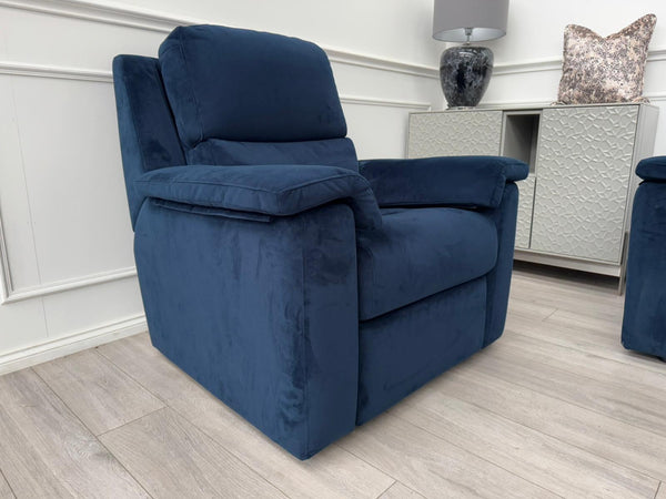 G Plan Harper Plush Indigo Premium Velvet Static 3 Seater + Armchair RRP £3,952