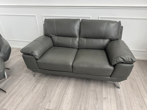 FURNITURE VILLAGE Salvador 3+3+2 Seater Sofas + Swivel Chair Set in Grey Leather