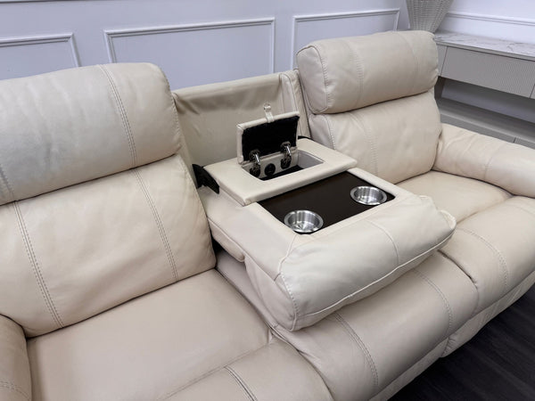 Komodo Relax Station 3 & 2 Seater Cream Leather Power Recliner Headrest Sofa Set