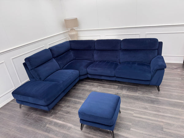 Contempo Navy Blue Fabric Chaise End Power Recliner Corner Sofa
