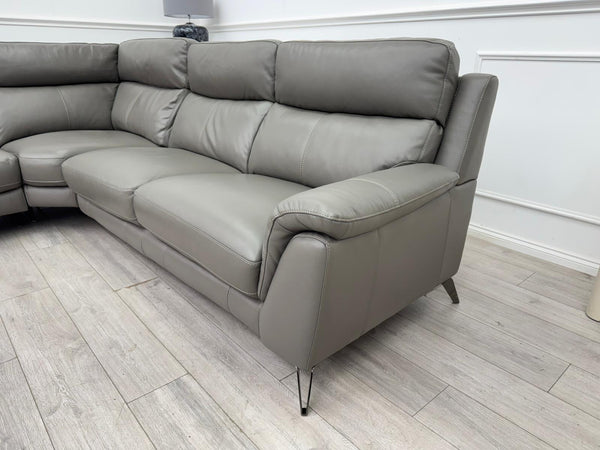 Contempo Grey Leather Static Corner Sofa Set