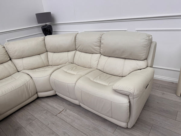 Link Large Cream Leather Corner Sofa Power Recliner