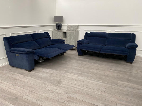 Furniture Village Starlight 3+2 Seater Sofa Set Power Seat + Headrest Navy