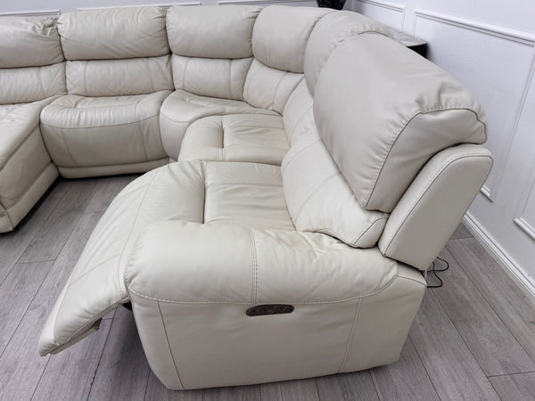 Link Large Cream Leather Corner Sofa Power Recliner