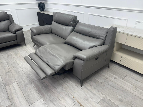 Missouri Grey Leather 3 & 2 Seater Power Recliner Sofa Set
