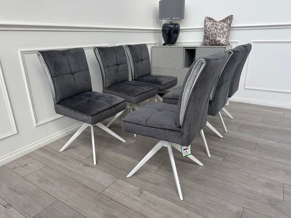 Glacier Swivel Dining Chairs Dark Grey Fabric