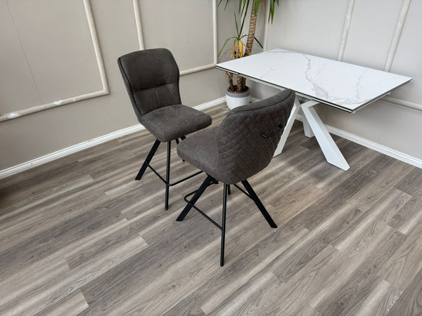 Loki Swivel Bar Stool Grey Charcoal Fabric Swivel Stylish Aesthetic Kitchen Chairs