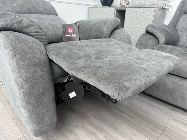 Kingsbury Grey Velour Static 3 Seater Sofa + Power Recliner Armchair