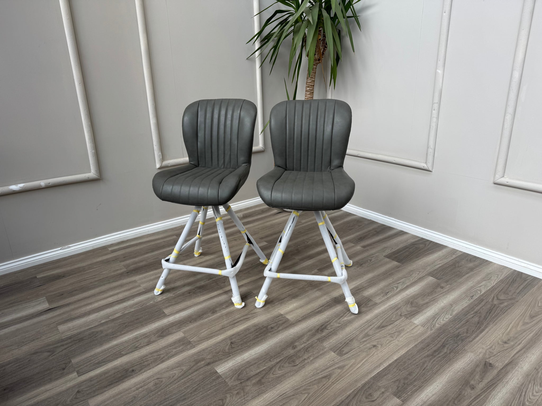 Terra Compact Bodahl Grey Faux Leather Contemporary Stylish Aesthetic Swivel Bar Stool