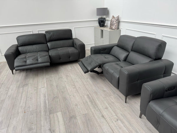 New York Power Recliner 3&2 + Armchair Sofa Set Grey Leather
