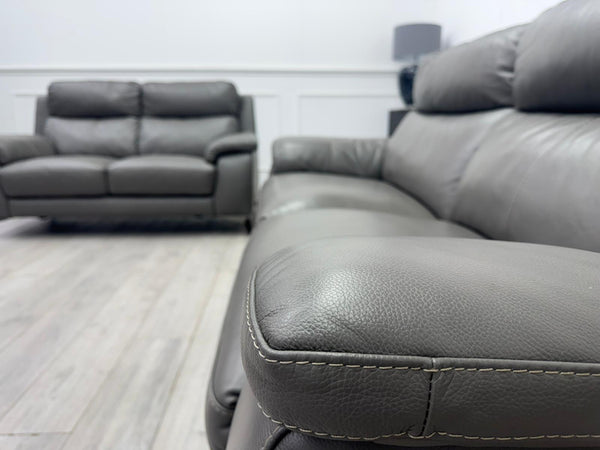 Missouri Grey Leather 3 & 2 Seater Power Recliner Sofa Set