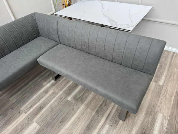 Grigio Corner Grey Fabric Left Hand Facing Dining Bench