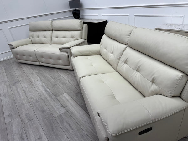 Brescia Power Recliner 3+3 Seater Sofa Off White Leather