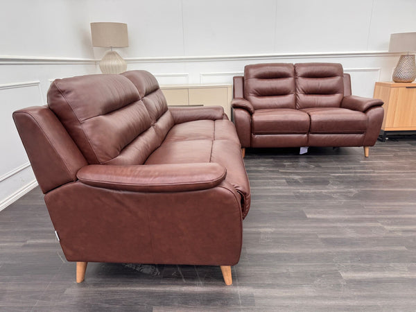 Lazyboy Stafford Brown Leather 3 & 2 Static Sofa Set