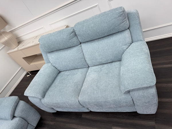 Starlight Light Blue Herringbone Fabric 3 & 2 Seater Power Recliner Sofa Set