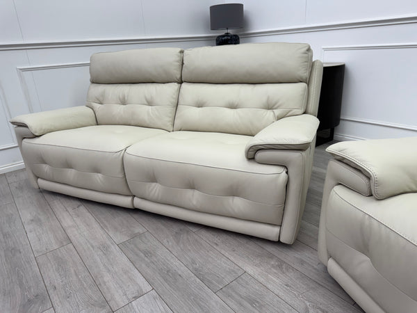 Brescia Power Recliner 3+3 Seater Sofa Off White Leather