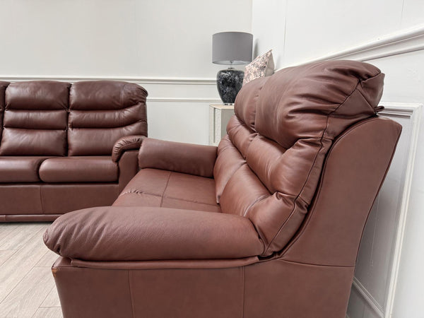 G Plan Malvern Brown Leather 3 & 2 Seater Sofa Set Static Sofas