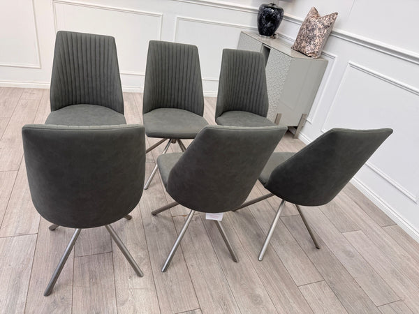 Grigio set of 6 Grey Swivel Suede Dining Chairs
