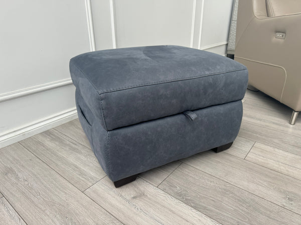 Furniture Village Blue/Navy Microfibre Storage Footstool LINK CONTEMPO OPTIMUS