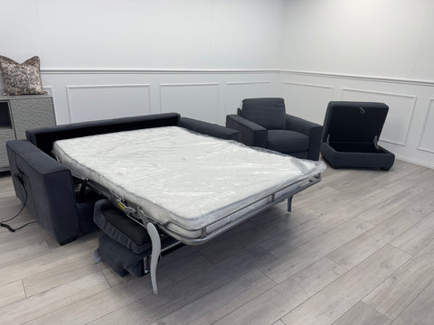 Sonno Electric 3 Seater Sofa Bed + 2x Armchairs Sofa Set Charcoal Grey + footstool