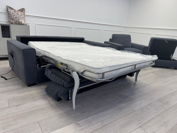 Sonno Electric 3 Seater Sofa Bed + 2x Armchairs Sofa Set Charcoal Grey + footstool