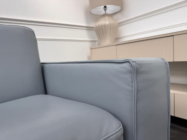 Stunning Italian Made Baby Blue Leather 3 Seater Electric Sofa Bed Including Mattress