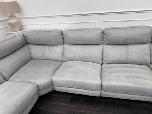 Contempo Grey Silver Saddle Fabric Chaise End Power Recliner Corner Sofa