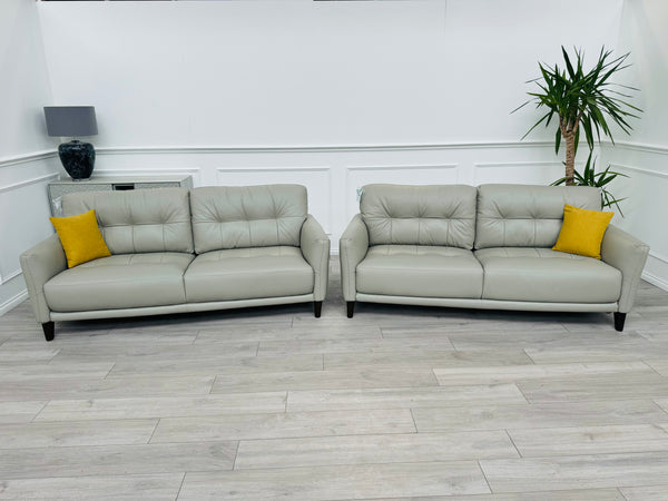 Uno 3+3 Seater Sofas Set in Light Grey Leather